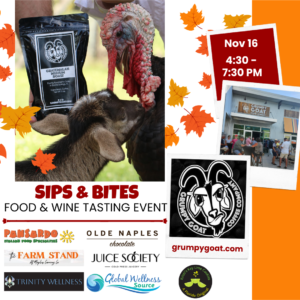 Sips and Bites tasting event at Grumpy Goat Coffee November 16, 2023